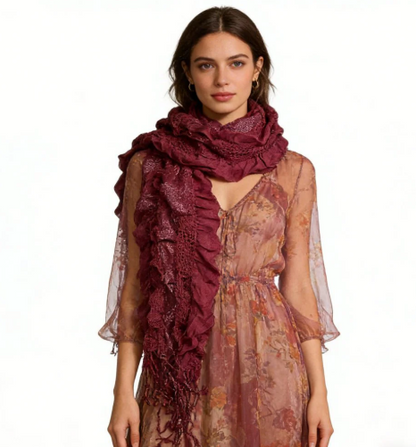 Extra-long Evening glamour piece Magenta Metallic Crinkle Scarf,Shimmer Textured Scarf ,Luxe look for evening wear,Scarf,vacation,daily life,evening party,Office appropriate subtlety for women men