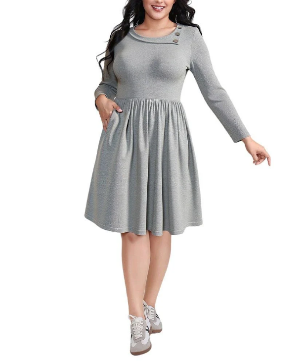 Mid-length Knitted Dress With Pockets On Both Sides