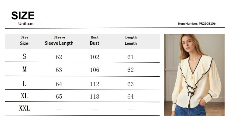 New Women's V-neck Retro Loose-fit Contrast-color Pleated Blouse
