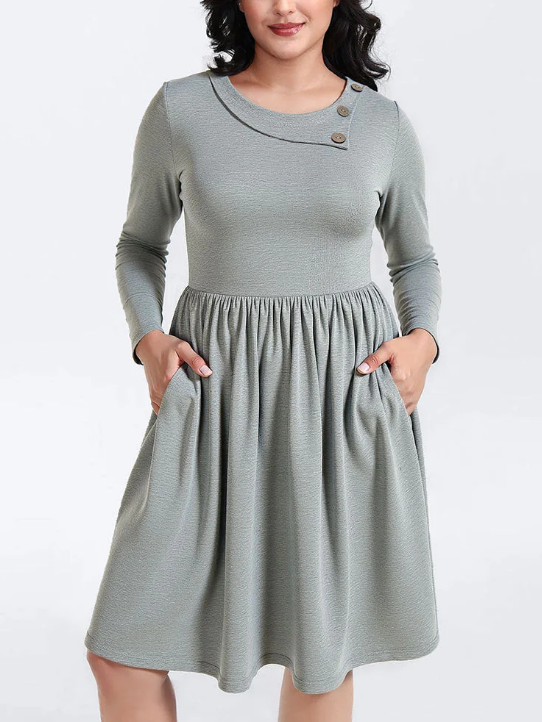 Mid-length Knitted Dress With Pockets On Both Sides